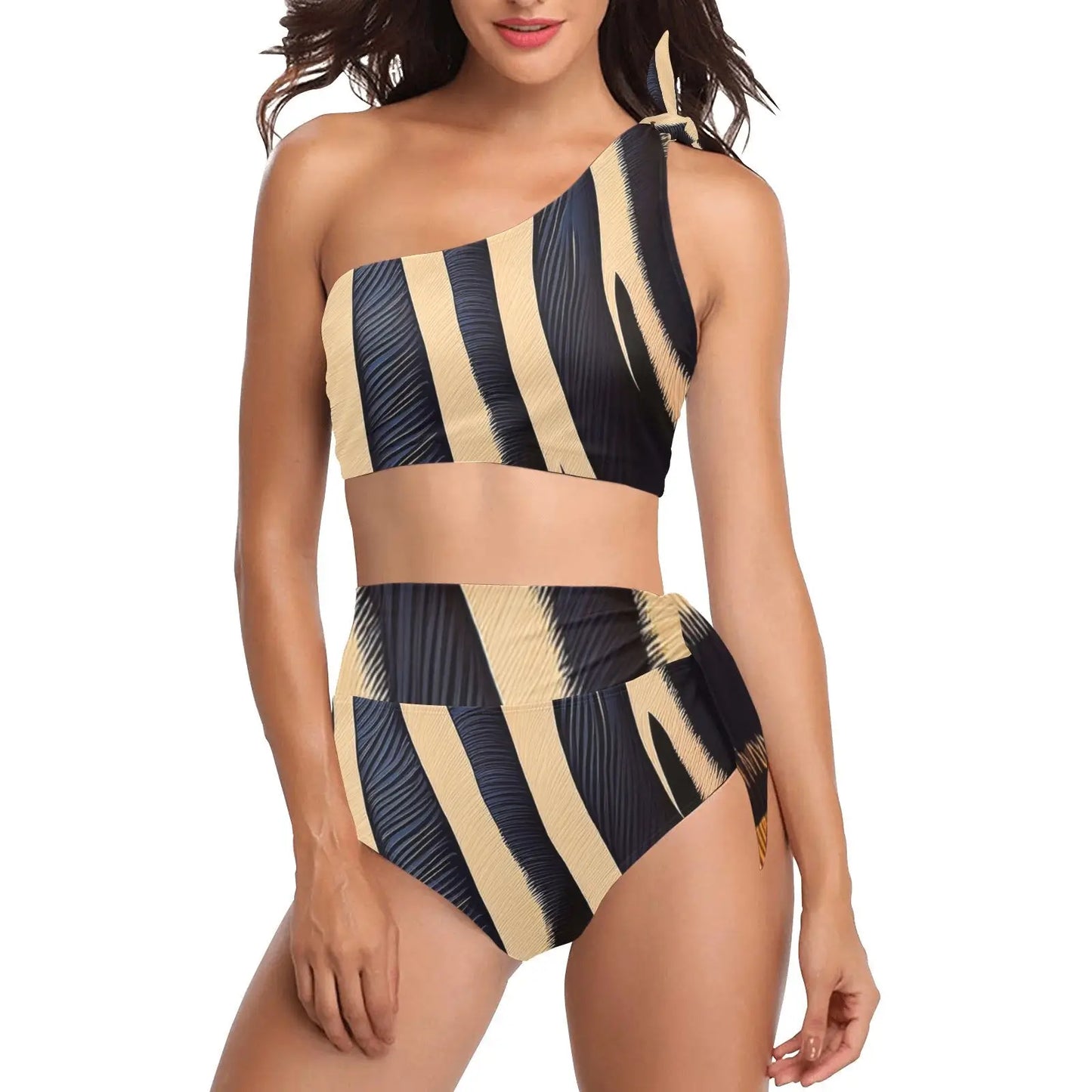 High Waist One Shoulder Bikini Set Inkedjoy