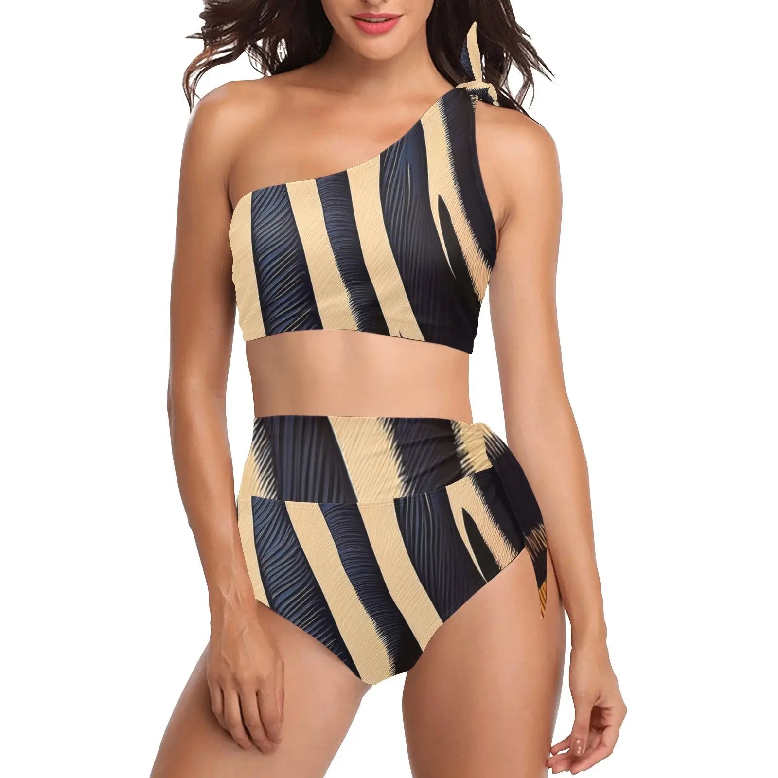High Waist One Shoulder Bikini Set Inkedjoy