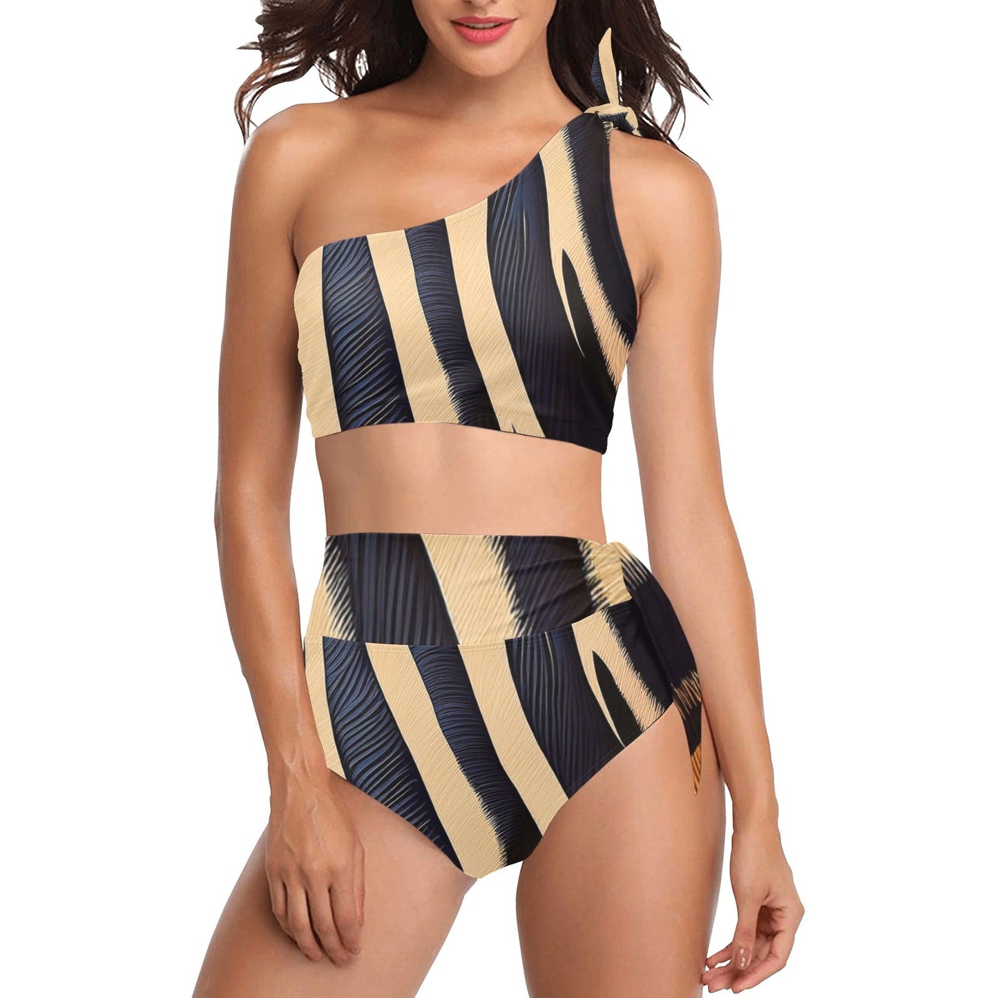 High Waist One Shoulder Bikini Set Inkedjoy