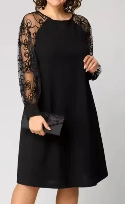 Lace Round Neck Dress - London Look