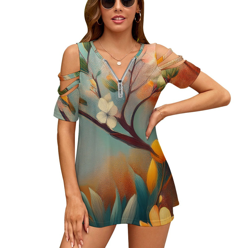 Zip Off Shoulder Top Inkedjoy