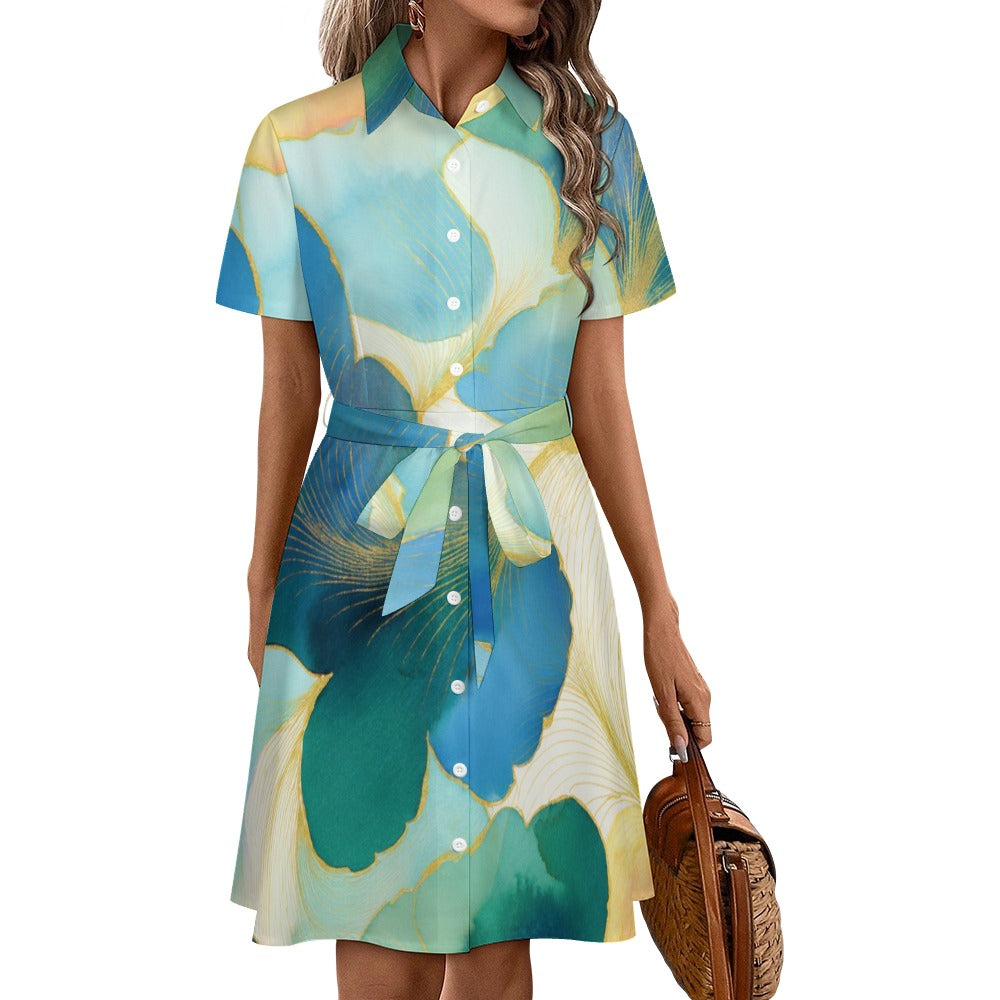 Short-sleeved Collared Dress Inkedjoy