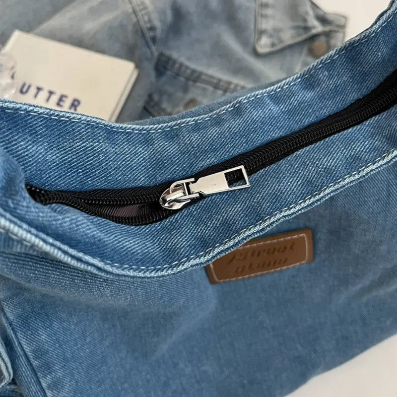 Adjustable Strap Denim Shoulder Bag - London Look