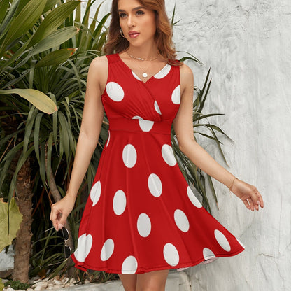 Sleeveless White Polka Dot Dress