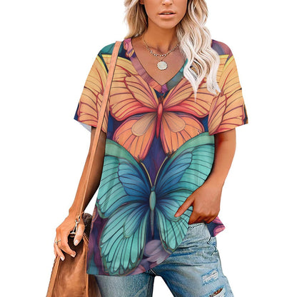 V Neck Short-sleeve Shirt Inkedjoy