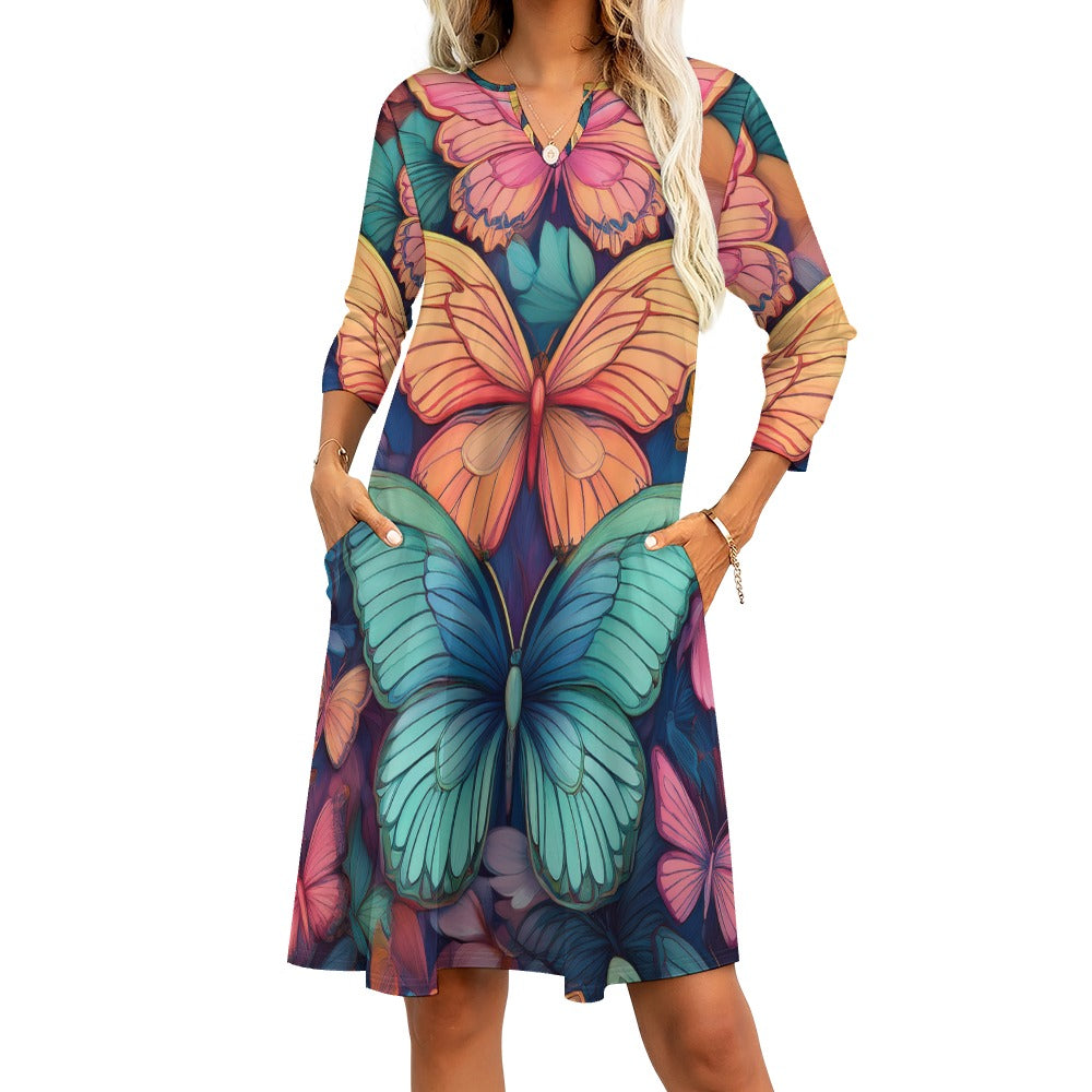 7-point sleeve dress Inkedjoy