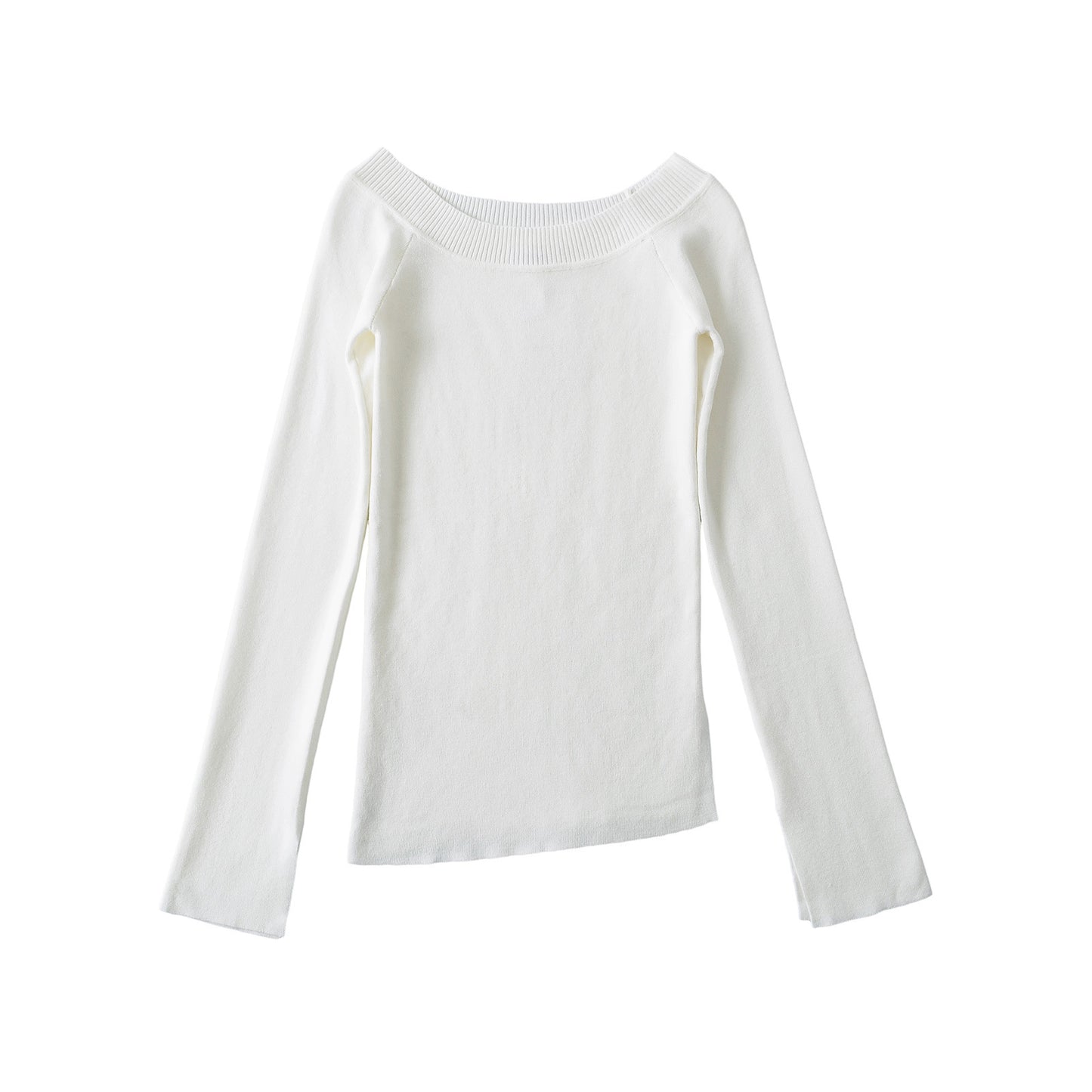 One shoulder slit slanted hem slim fit long sleeved top