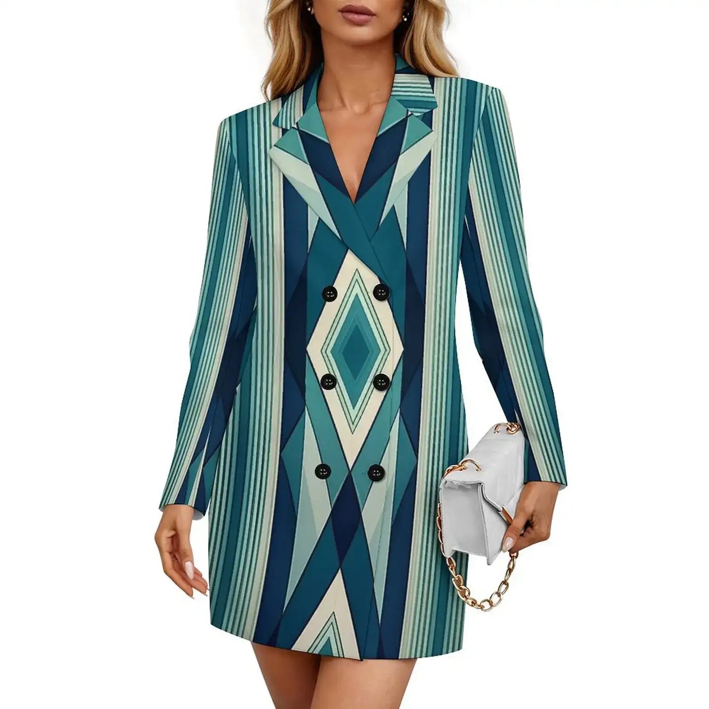 Geometric Emerald Blazer Dress