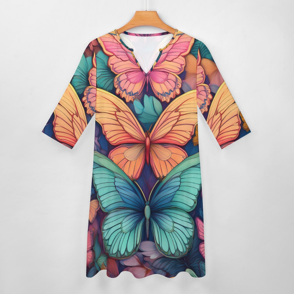 7-point sleeve dress Inkedjoy