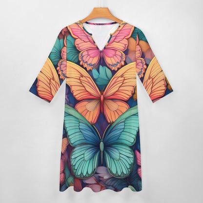 7-point sleeve dress Inkedjoy
