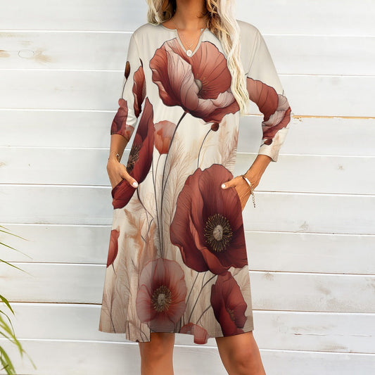 7-point sleeve dress Inkedjoy