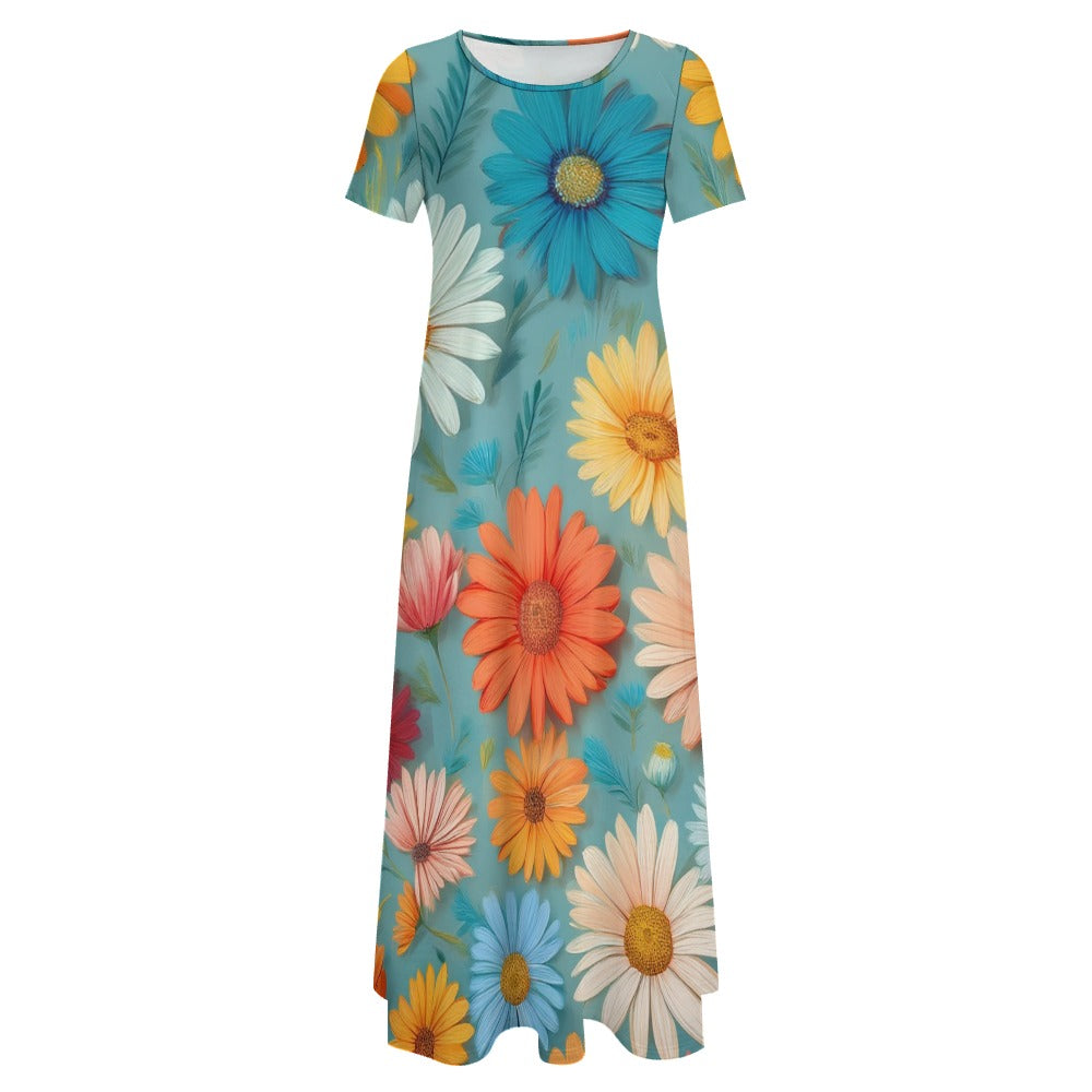 Daisy Print Short Sleeve Dress (No Pockets) Inkedjoy