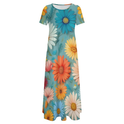 Daisy Print Short Sleeve Dress (No Pockets) Inkedjoy