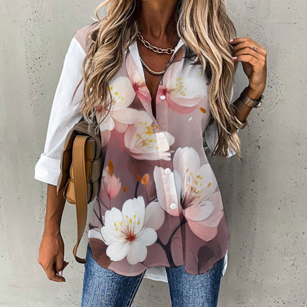 Flower Print Irregular Hem Shirt Inkedjoy