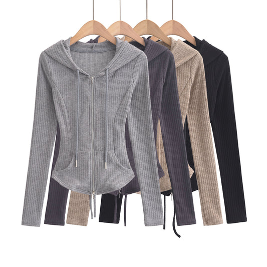 Waist slimming hooded cardigan top
