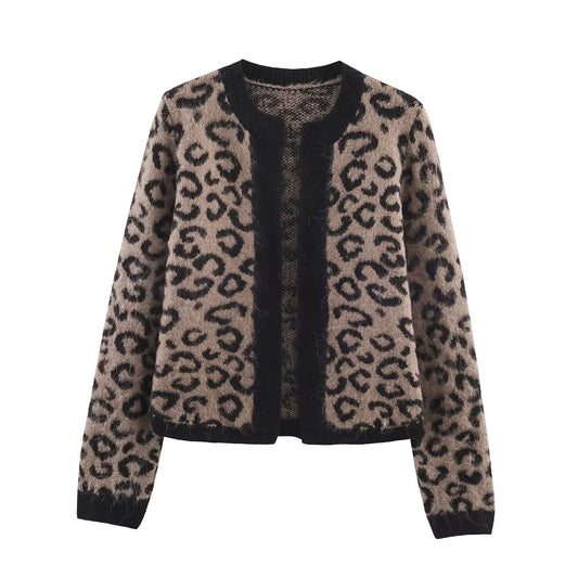 Animal pattern jacquard knitted jacket