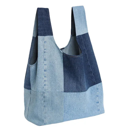 Spring Summer New Women's Color-matching Stitching Denim Bag Adult Versatile Large-capacity Shopping Bag Ladies Tote Bag - London Look
