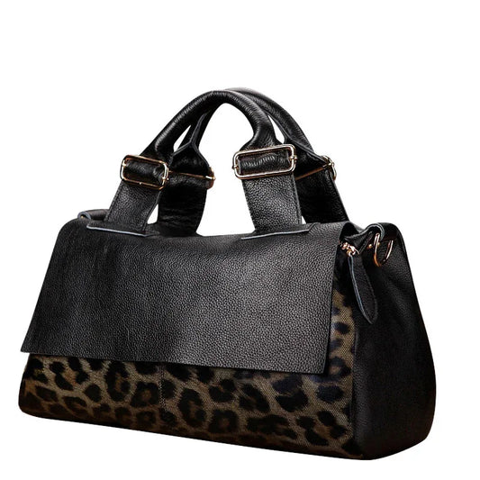 Chic Genuine Leather Large Capacity Handbag Women's Bag Fashion Leopard Print Tote Bag Soft Leather Lady Bag - London Look