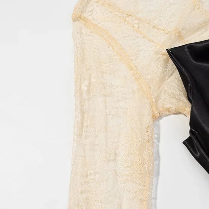 Sexy socialite style lace patchwork long sleeved dress - London Look