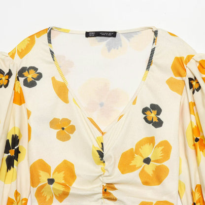 Spicy girl fluffy printed patchwork short top