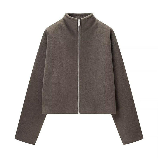 Loose casual stand up collar woolen coat - London Look