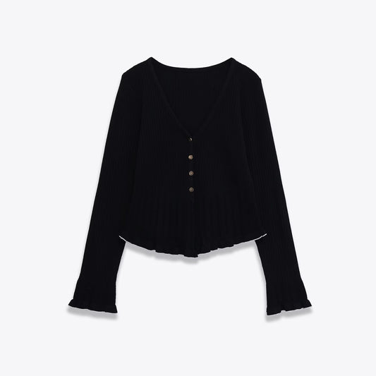 Slim fit V-neck long sleeved layered decoration