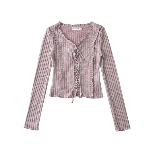 Tie up slim fit long sleeved top