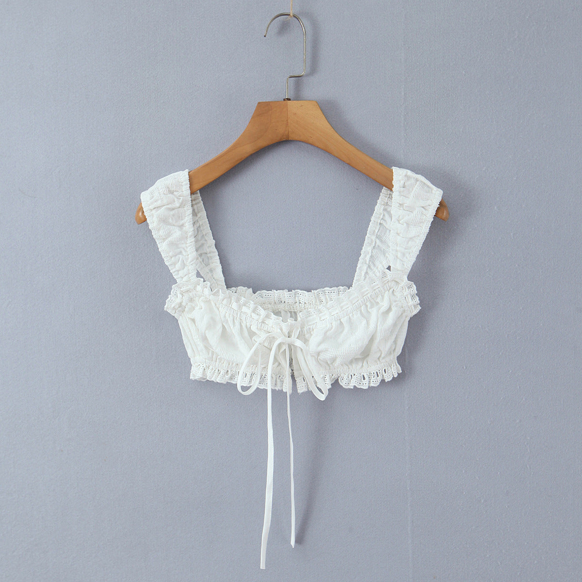 Strap lace border exposed navel white camisole vest