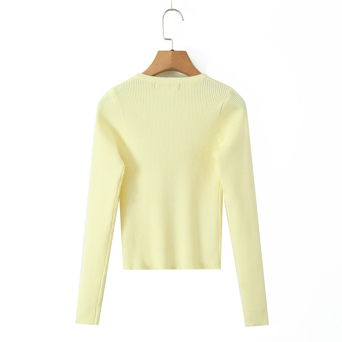 Round neck single breasted long sleeved top