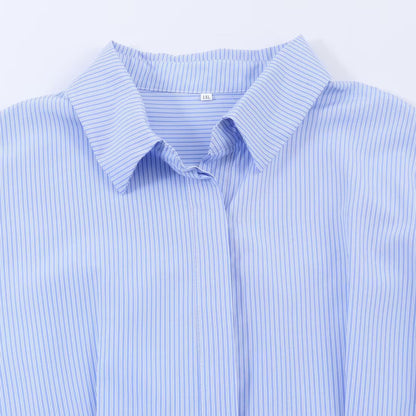 French design commuting waist cinching striped shirt