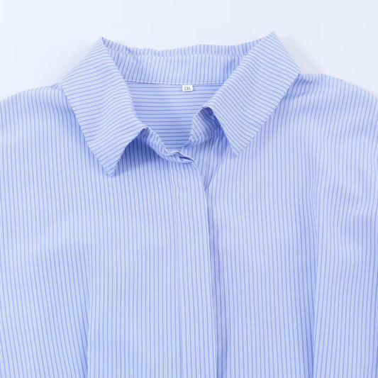 French design commuting waist cinching striped shirt