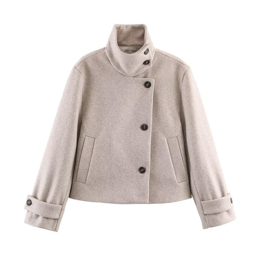 Stand up collar short coat jacket - London Look