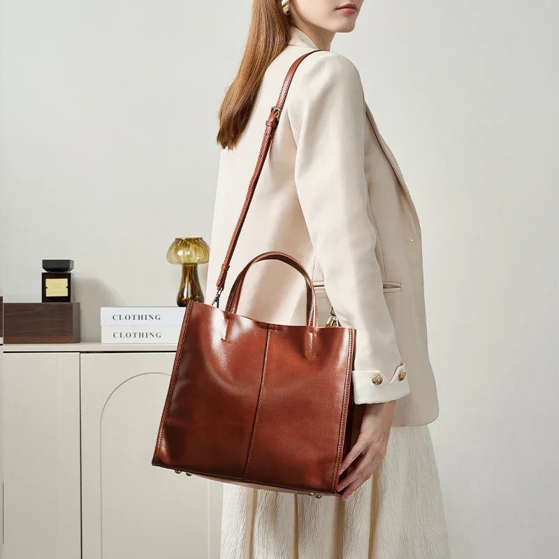 Leather Tote Bag for Women, Genuine First Layer Vegetable-Tanned Leather, Large Capacity, Fashionable and Versatile Handbag - London Look