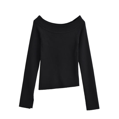 One line off shoulder slanted shoulder elastic slim fit top