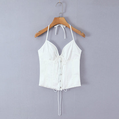 Dragon bone buckle back eyeliner hanging neck satin shaping top