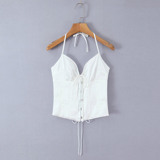 Dragon bone buckle back eyeliner hanging neck satin shaping top