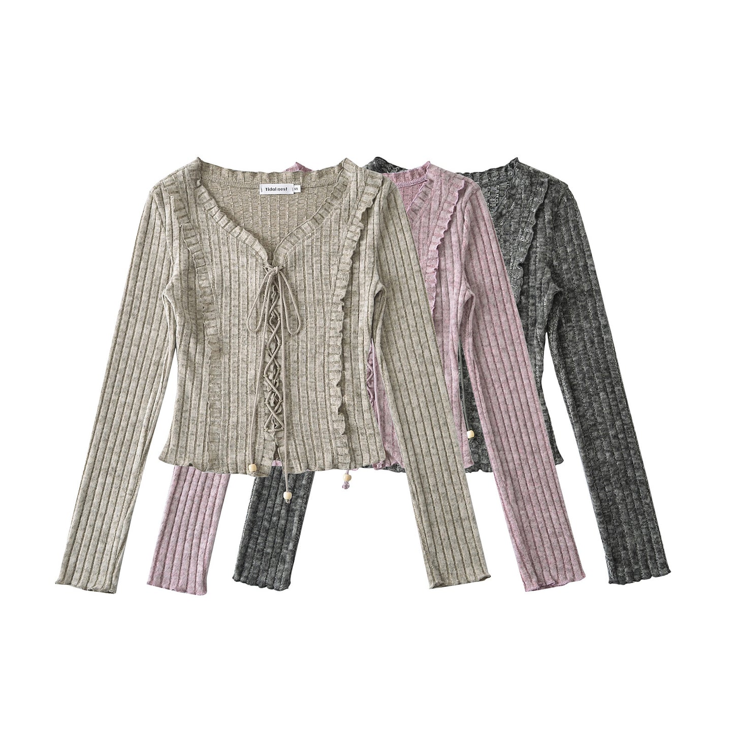 Tie up slim fit long sleeved top