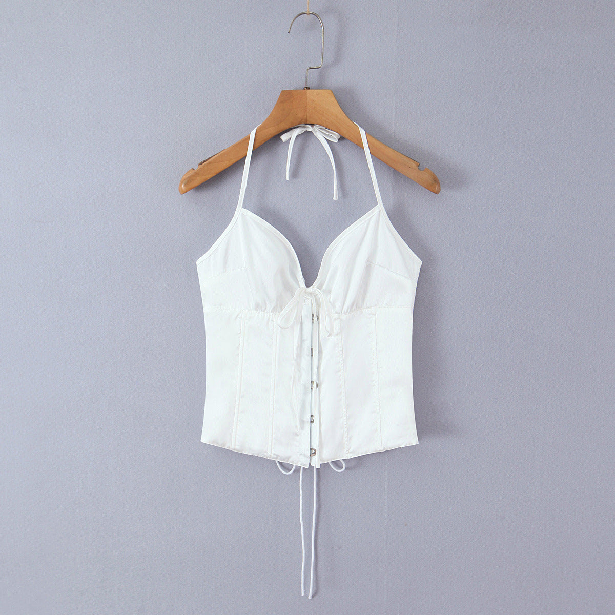 Dragon bone buckle back eyeliner hanging neck satin shaping top