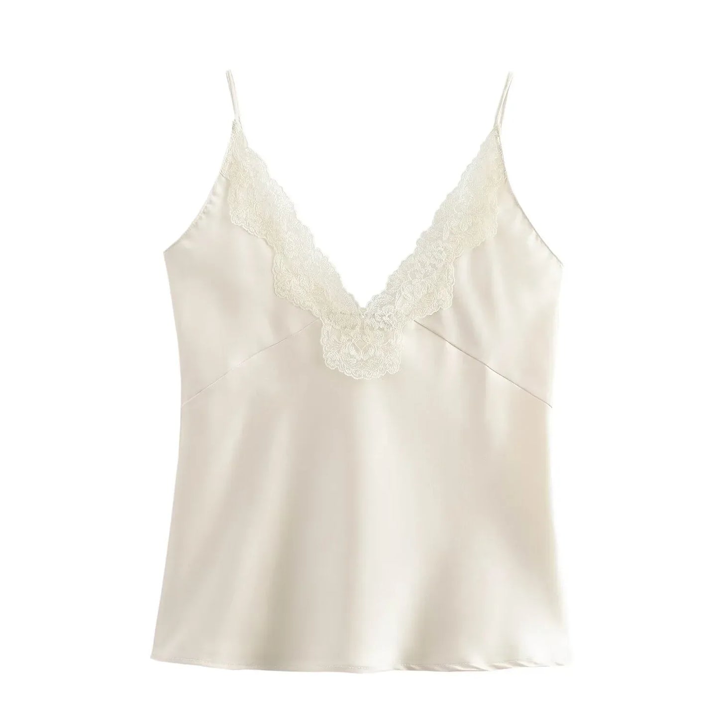 Lace Decorative Satin Texture Strap Top