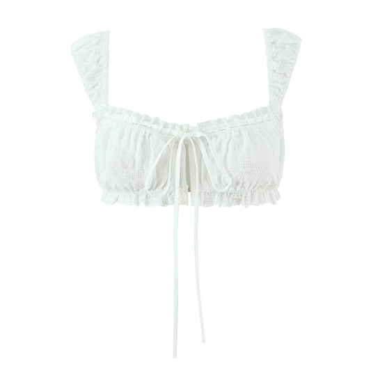 Strap lace border exposed navel white camisole vest