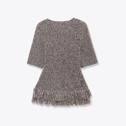 Tassel knit round neck short sleeved top
