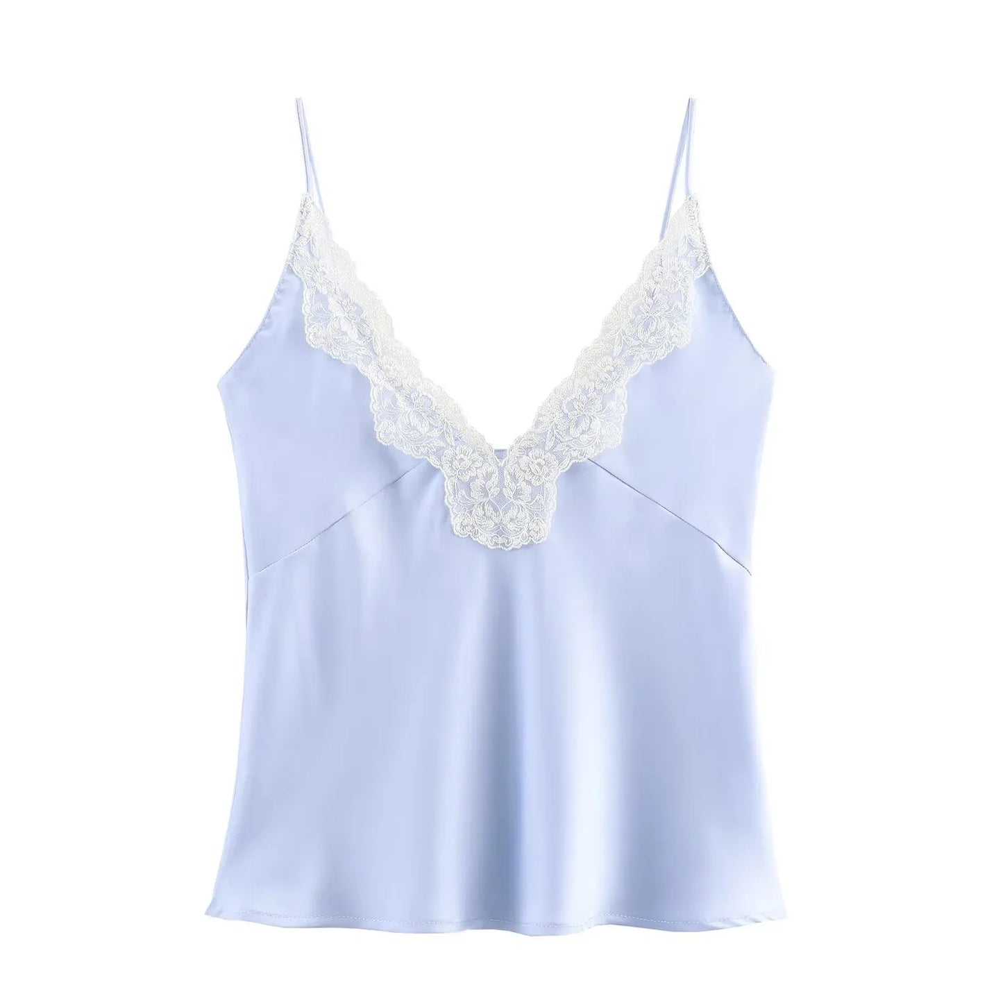 Lace Decorative Satin Texture Strap Top