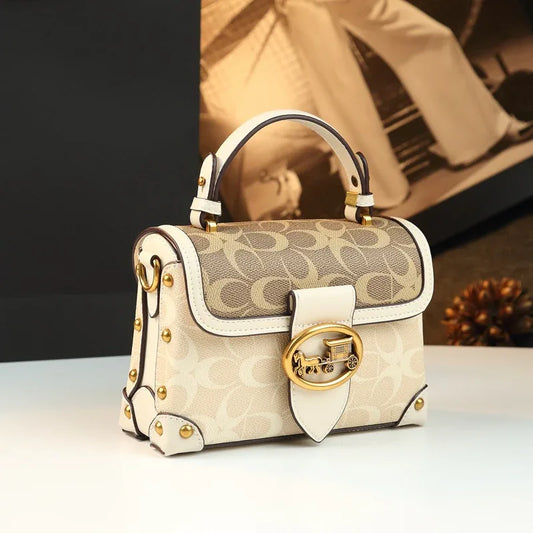 Leather Small Square Bag for Women, Fashionable Magenta Color, Handheld Mini Bag, Elegant and Stylish, Shoulder Crossbody Bag - London Look