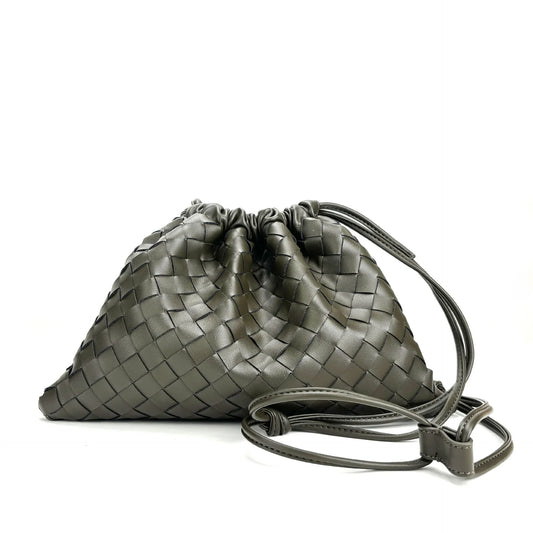 Elegant Fashion Genuine Leather Quilted Shoulder Crossbody Magnetic Snap Drawstring Closure Woven Clutch Bag - London Look