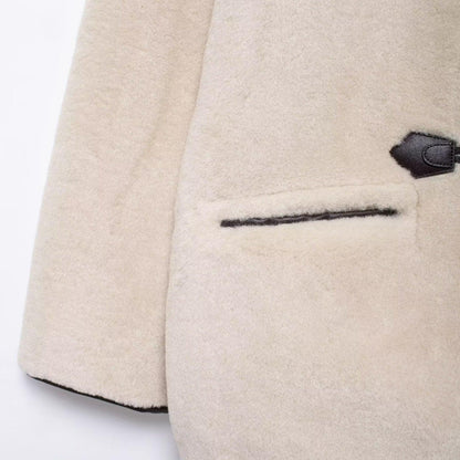 Knot buckle embellished fur effect coat jacket - London Look