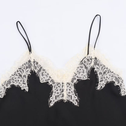 Color blocked lace satin textured top