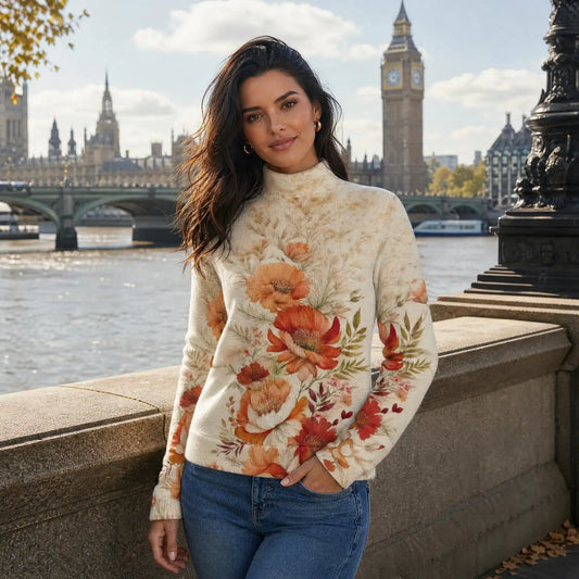 Floral Mock Neck Sweater London Look