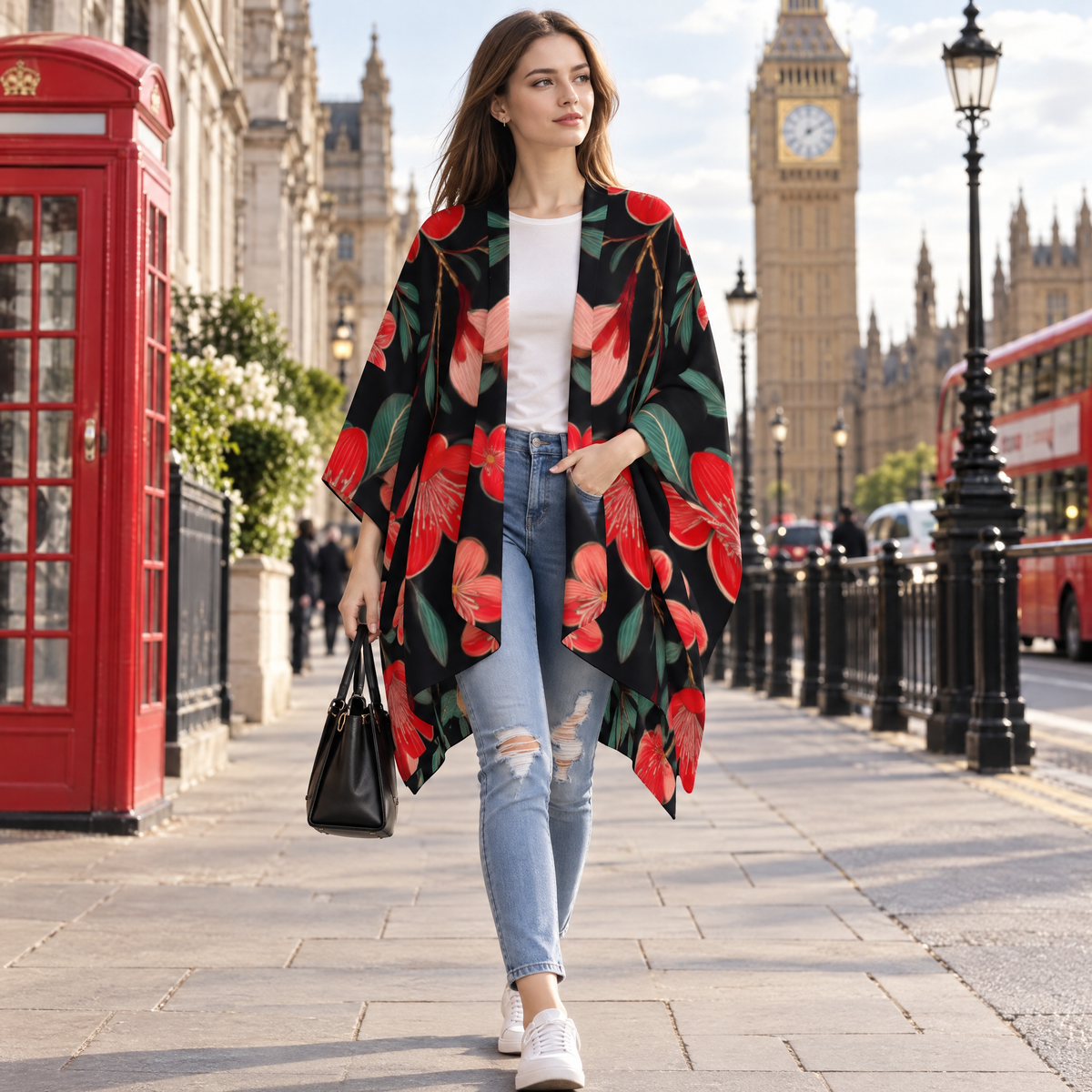 Floral Soft Poncho Yoycol