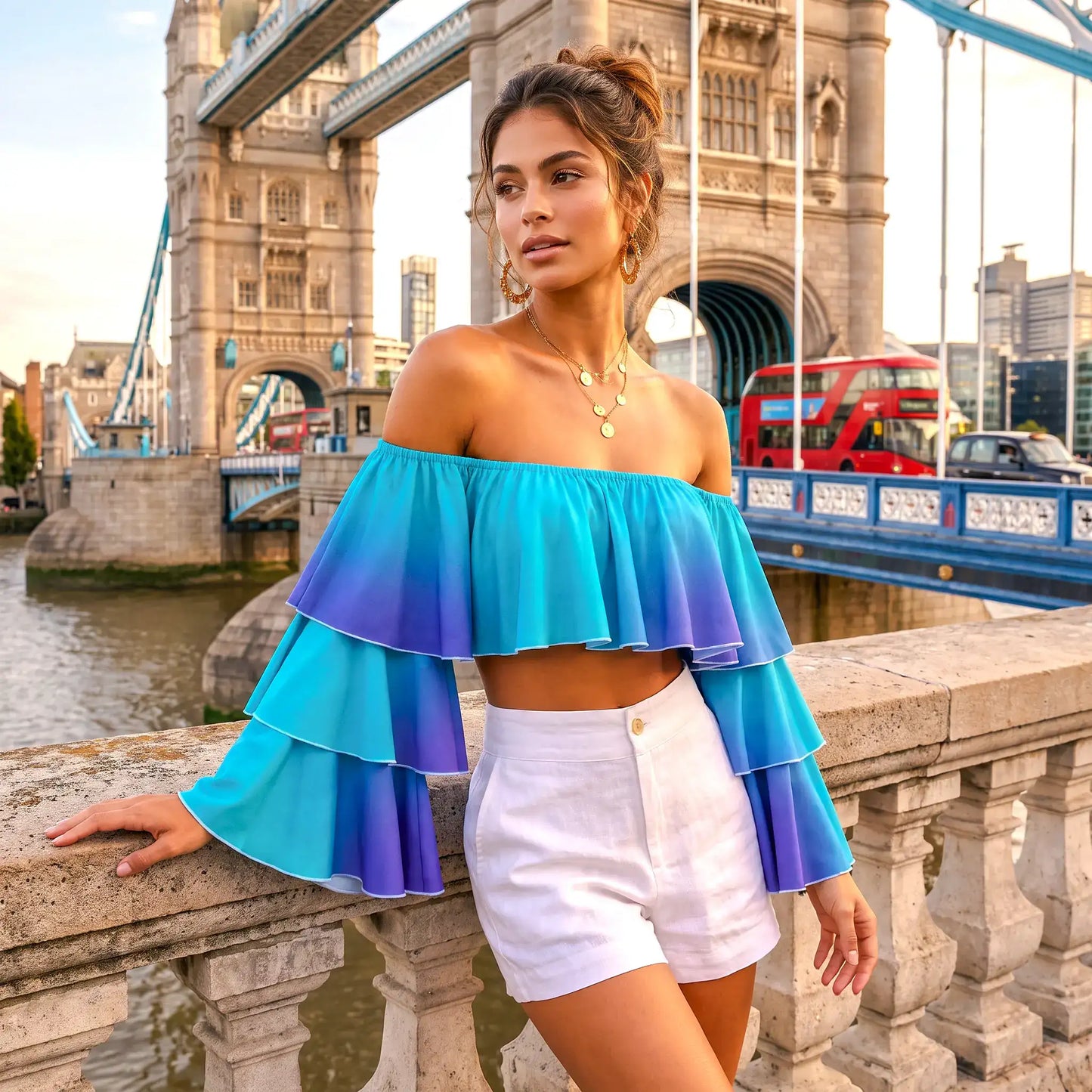 Purple-Green Ombre Off Shoulder Top Milk Silk catkissfish