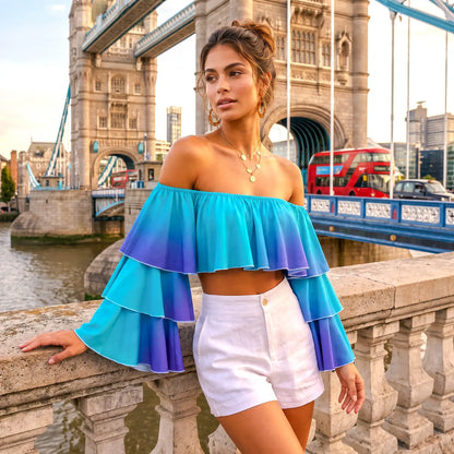 Purple-Green Ombre Off Shoulder Top Milk Silk catkissfish
